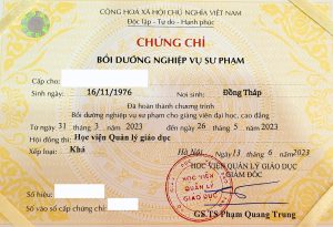 Mẫu chứng chỉ Nghiệp vụ sư phạm